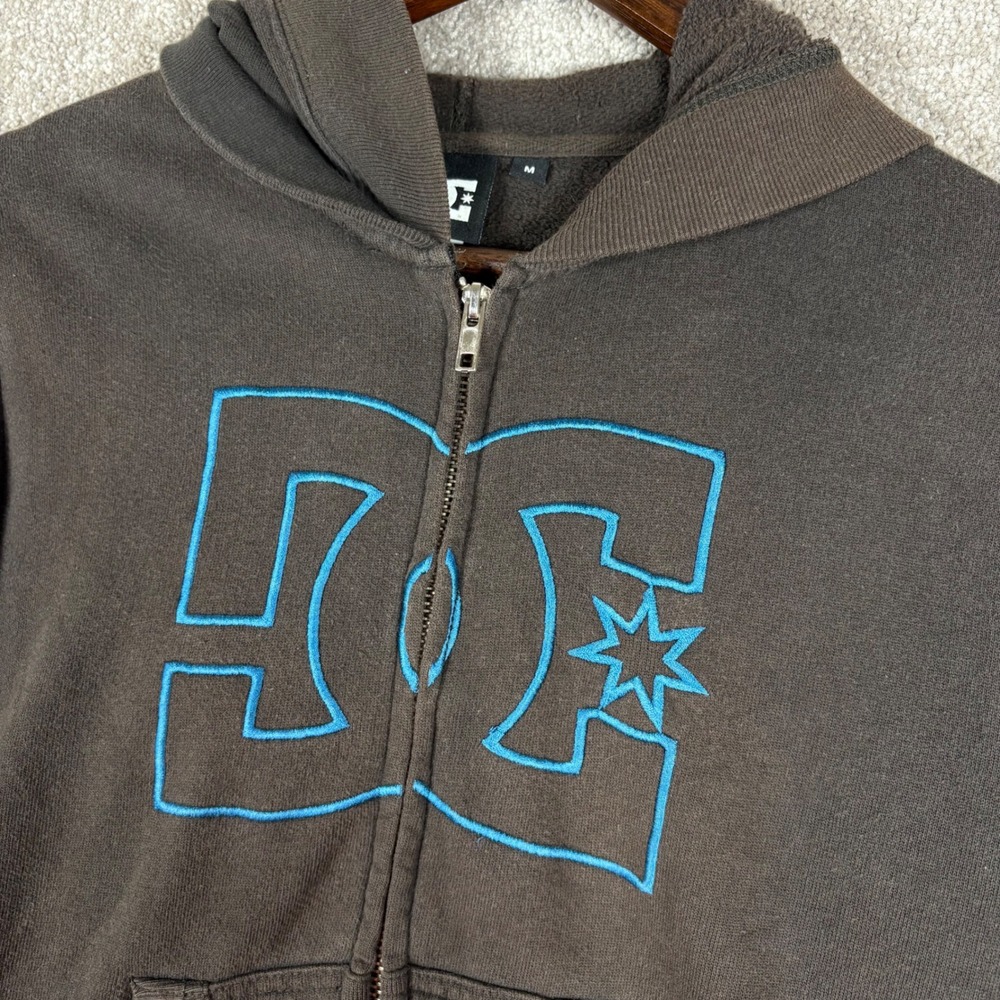 DC Shoes Womens Y2K Brown Blue Embroidered Full Zip Hoodie Sweatshirt Size M - Picture 2 of 7